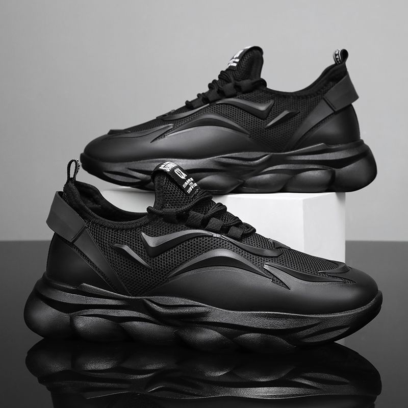 Hot Youth Men's Chunky Sports Sneakers Man - New Breathable Mesh PU Shoes Viatu vya Kiume with Non-Slip & Wear-Resistant Rubber Sole & Lace-Up for Casual Versatile Street Fashion
