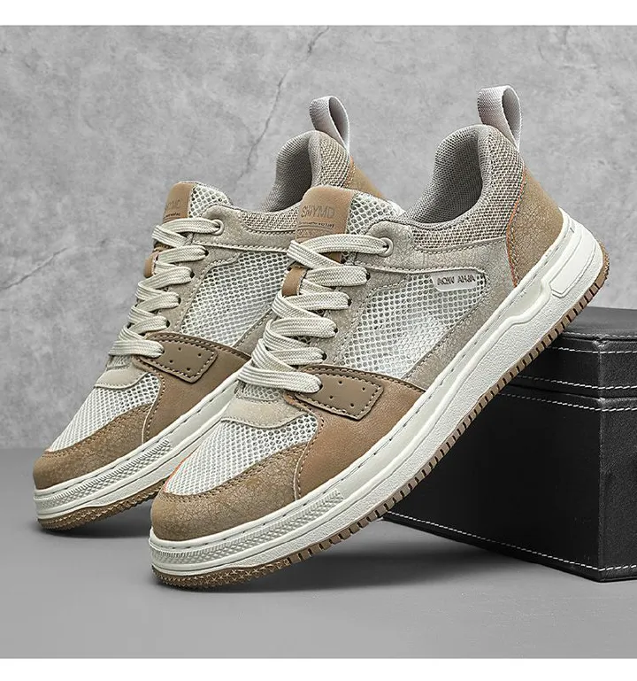 Youth Men's Student Campus Sneakers Man - Trendy Sports Casual Shoes Viatu vya Kiume with Non-Slip & Wear-Resistant Rubber Sole & PU Lace-Up for Street Fashion
