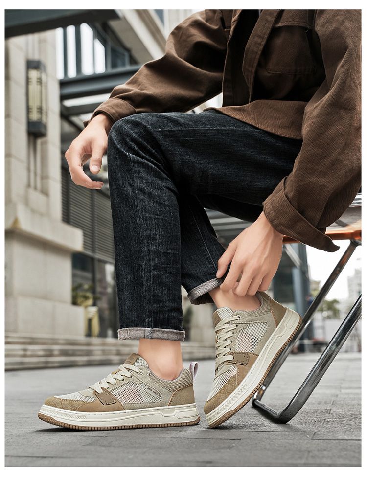Youth Men's Student Campus Sneakers Man - Trendy Sports Casual Shoes Viatu vya Kiume with Non-Slip & Wear-Resistant Rubber Sole & PU Lace-Up for Street Fashion
