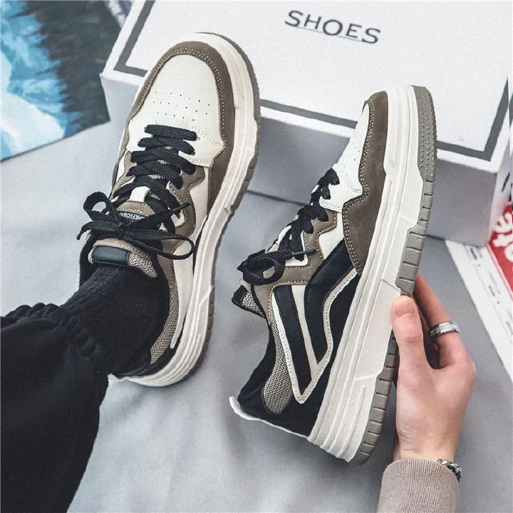 Youth Men's Student Campus Sneakers Man - Trendy Casual Sports Shoes Viatu vya Kiume with Non-Slip & Wear-Resistant Rubber Sole & PU Lace-Up for Street Fashion
