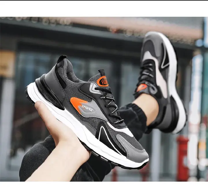 Hot Youth Men's Trendy Sports Sneakers Man - Lightweight Airflow PU Shoes Viatu vya Kiume with Non-Slip & Wear-Resistant Rubber Sole & Lace-Up for Versatile Street Fashion