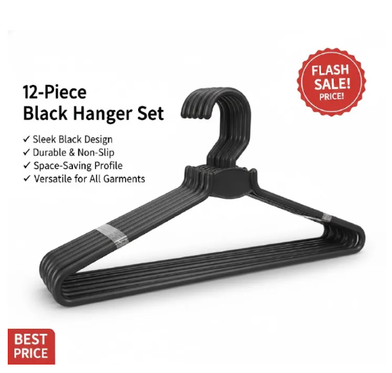 Heavy Duty Non-Slip Plastic Clothes Hangers – Durable Grey Wardrobe Organizers (3/6/12 Pcs)🔥🔥🔥