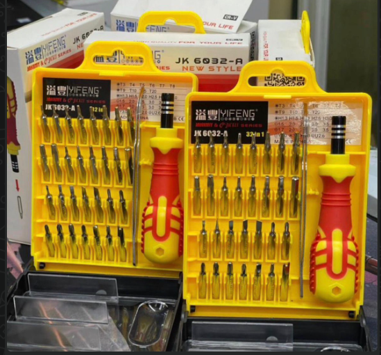 32-In-1 Precision Screwdriver Set – Silver & Yellow Repair Tool Kit