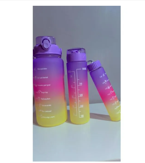 3-in-1 Motivational Water Bottle with Time Marker – Leak Proof Straw Bottle