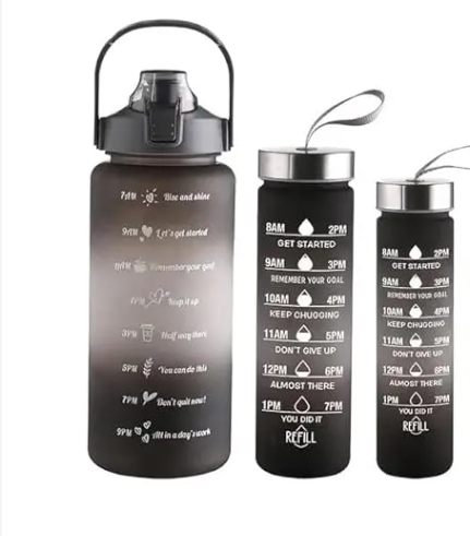 3-in-1 Motivational Water Bottle with Time Marker – Leak Proof Straw Bottle