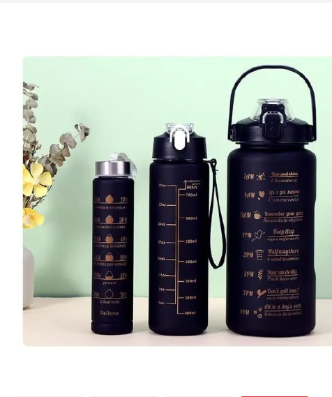 3-in-1 Motivational Water Bottle with Time Marker – Leak Proof Straw Bottle