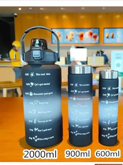 3-in-1 Motivational Water Bottle with Time Marker – Leak Proof Straw Bottle