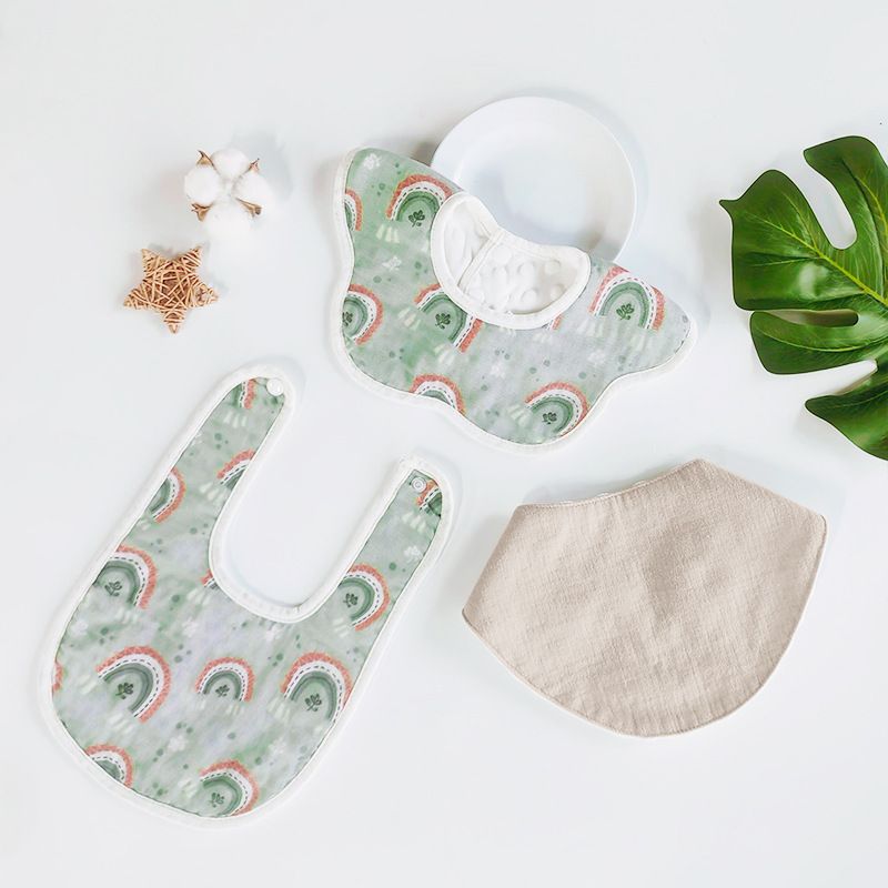 Cotton baby bib set, total 3 pcs in, soft bib for baby, bibs&burp cloths popular type for home and travel use, new born gift for girl/boy