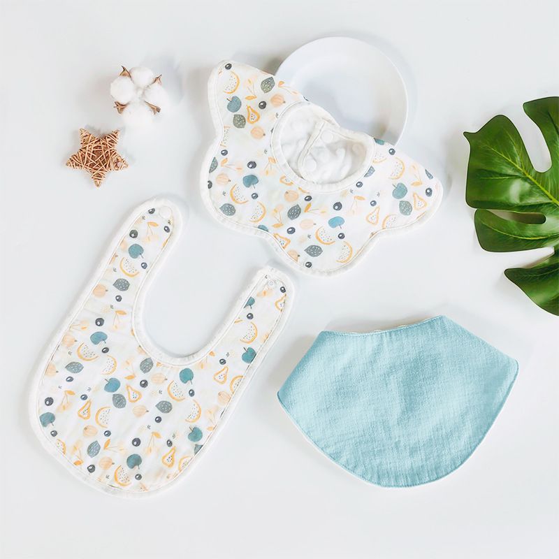 Cotton baby bib set, total 3 pcs in, soft bib for baby, bibs&burp cloths popular type for home and travel use, new born gift for girl/boy
