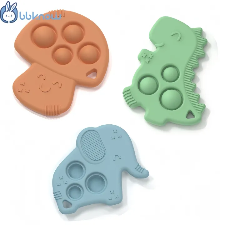Silicone baby teethers with POP, 3 pcs /1 set teether for baby care & soothing, food grade silicone teether.