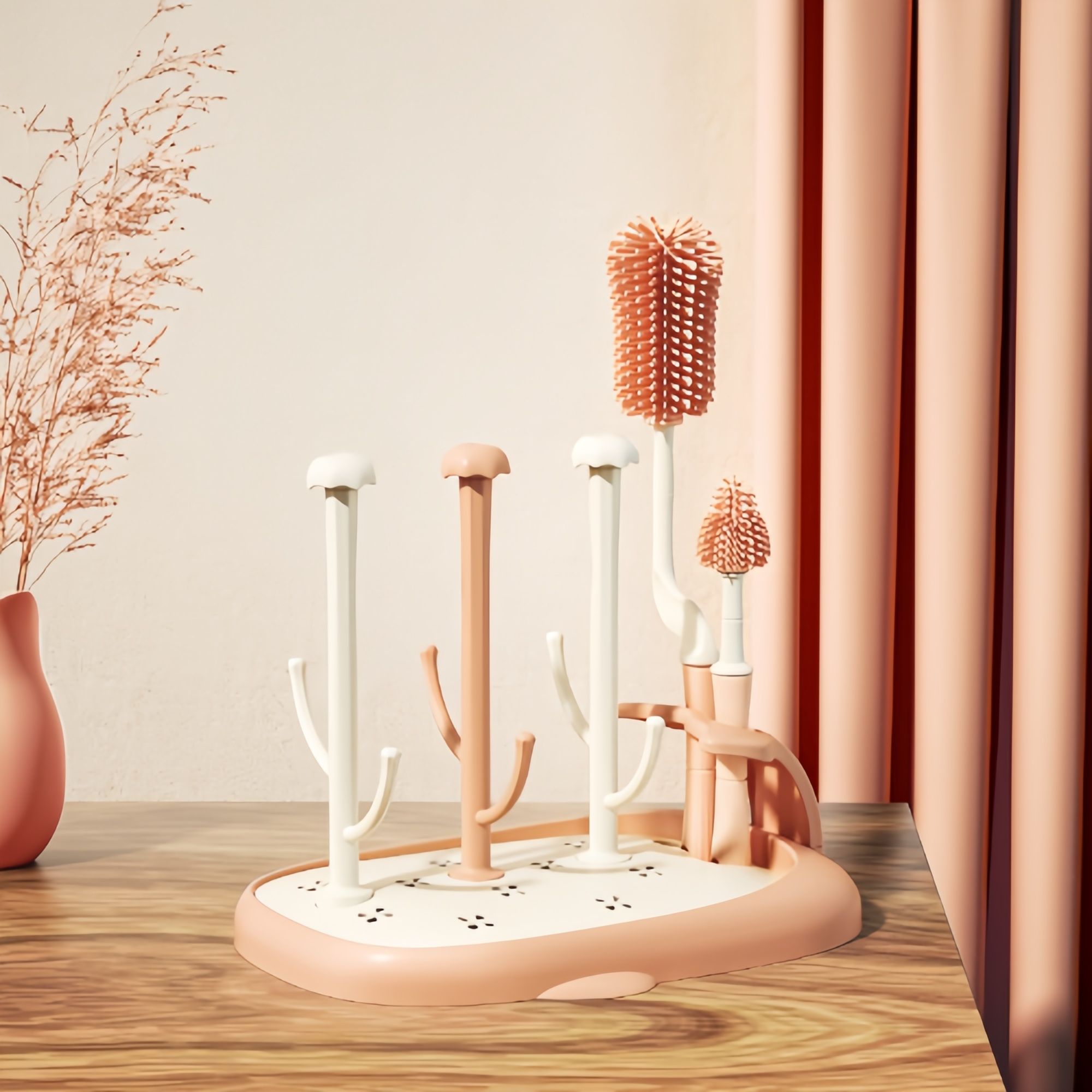 Baby bottle drain rack set, baby products bottle-feeding brush, rack+brush set, food grad material