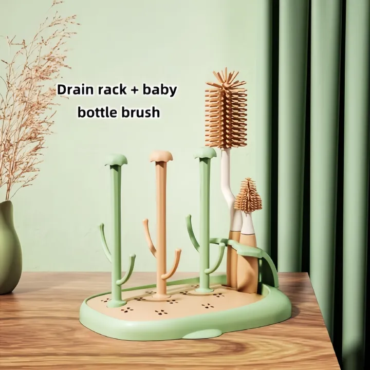 Baby bottle drain rack set, baby products bottle-feeding brush, rack+brush set, food grad material