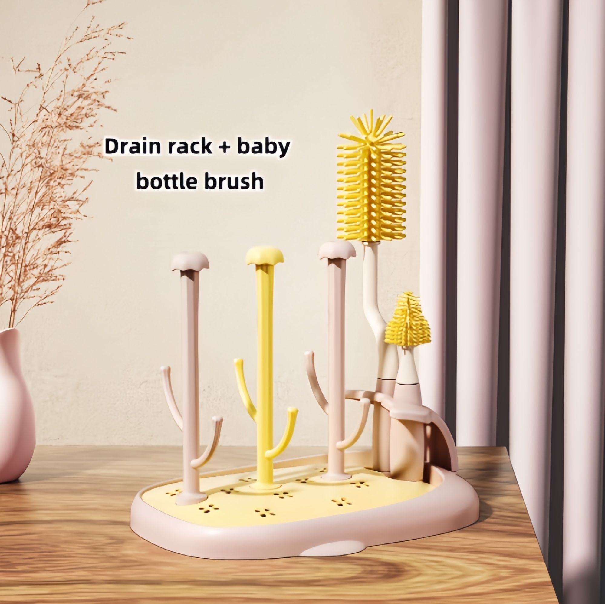 Baby bottle drain rack set, baby products bottle-feeding brush, rack+brush set, food grad material