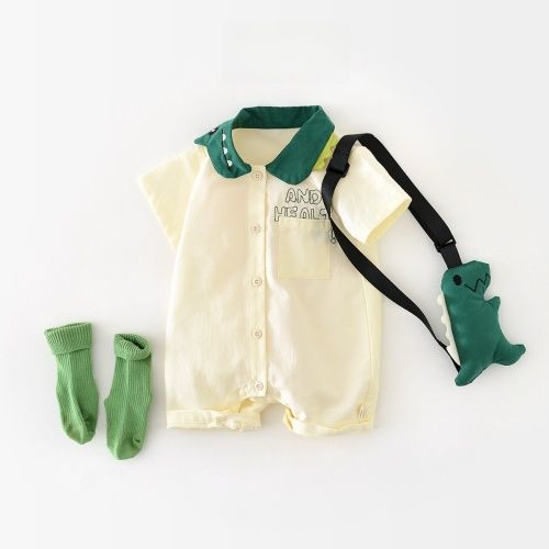 2025 new design boy cloth short sleeve, Dinosaur onesies summer style, with free dinosaur accessory, one set ready for your seletion, cotton cloth for baby boy