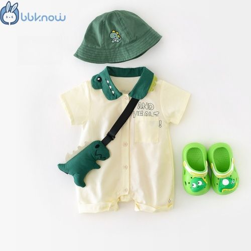 2025 new design boy cloth short sleeve, Dinosaur onesies summer style, with free dinosaur accessory, one set ready for your seletion, cotton cloth for baby boy