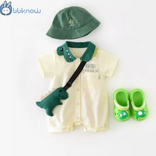 2025 new design boy cloth short sleeve, Dinosaur onesies summer style, with free dinosaur accessory, one set ready for your seletion, cotton cloth for baby boy
