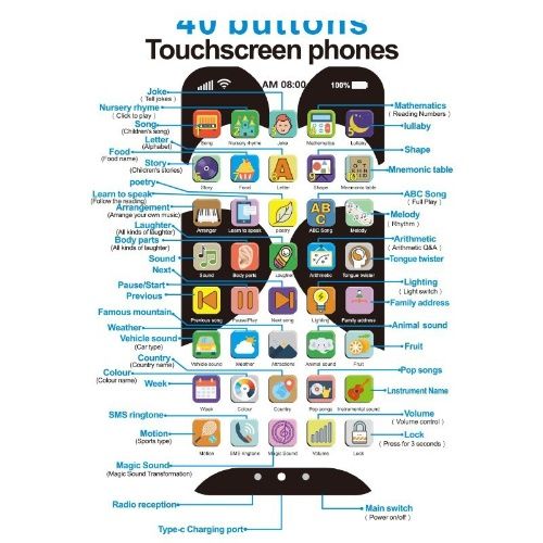 Carton Iphone for baby early educational, Phone toy，Touch screen, puzzle, good gift for boy & girl, Keep your baby from grabbing your phone，rechargeable