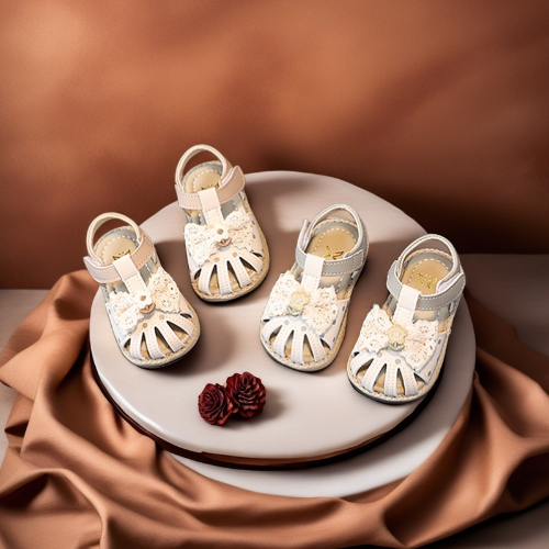 2025 Summer girls' sandals Baby children 1-2 years old baby soft soled toddler shoes bow bow head children's shoes