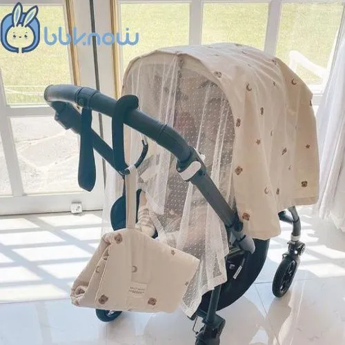 ins, embroidery mesh+printing, baby stroller mosquito net, anti-mosquito net, full cover breathable cover, necessary dust cover for babies to go out, pure cotton + high quality embroidery net