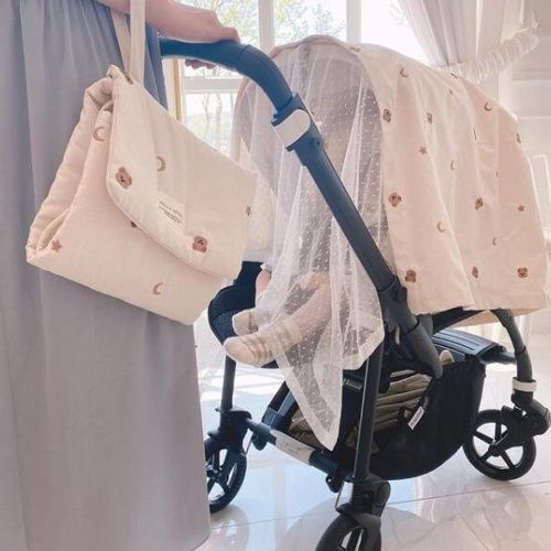 ins, embroidery mesh+printing, baby stroller mosquito net, anti-mosquito net, full cover breathable cover, necessary dust cover for babies to go out, pure cotton + high quality embroidery net