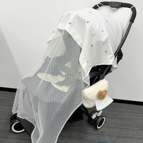 ins, embroidery mesh+printing, baby stroller mosquito net, anti-mosquito net, full cover breathable cover, necessary dust cover for babies to go out, pure cotton + high quality embroidery net