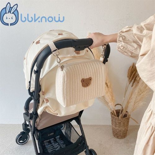 INS, popular design Embroidery stroller bag, Baby stroller bag, multi-functional bear mommy bag, baby walking magic tool, accessory storage bag for travel gear