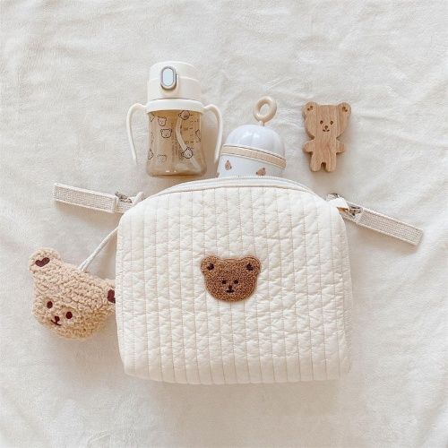 INS, popular design Embroidery stroller bag, Baby stroller bag, multi-functional bear mommy bag, baby walking magic tool, accessory storage bag for travel gear