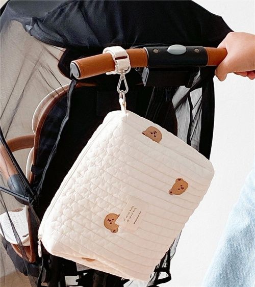INS, popular design Embroidery stroller bag, Baby stroller bag, multi-functional bear mommy bag, baby walking magic tool, accessory storage bag for travel gear