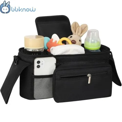 Universal Stroller Organizer with Insulated Cup Holder Detachable Phone Bag and Shoulder Strap,Stroller Bag Caddy Organizer Accessories Fits for Uppababy, Baby Jogger, Britax Strollers