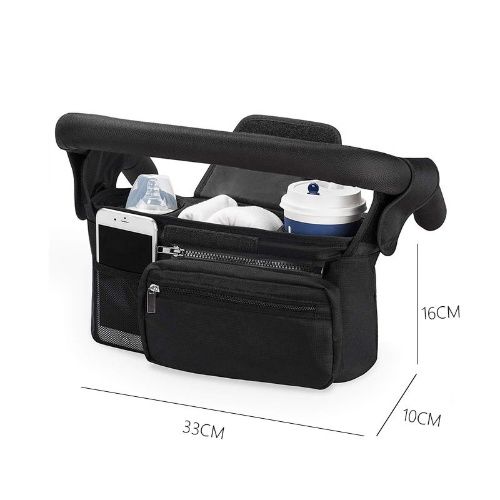 Universal Stroller Organizer with Insulated Cup Holder Detachable Phone Bag and Shoulder Strap,Stroller Bag Caddy Organizer Accessories Fits for Uppababy, Baby Jogger, Britax Strollers