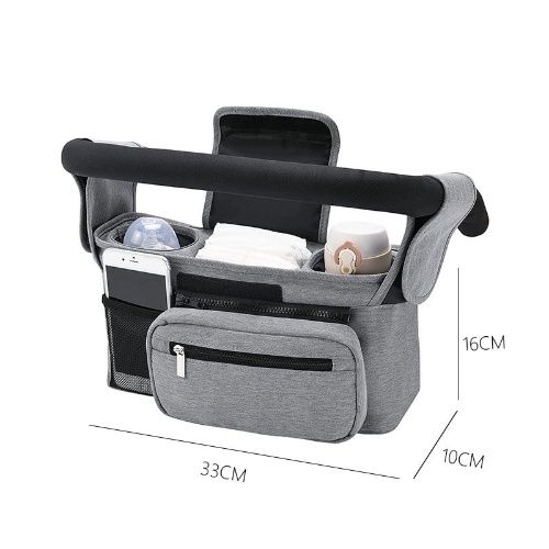 Universal Stroller Organizer with Insulated Cup Holder Detachable Phone Bag and Shoulder Strap,Stroller Bag Caddy Organizer Accessories Fits for Uppababy, Baby Jogger, Britax Strollers