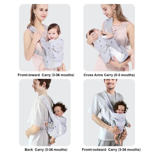 4-in-1 Baby Carrier Newborn to Toddler, Soft Baby Wrap Carrier for Newborn,Shoulder Strap Grid Breathable Infant Sling,Carrier Toddler Carrier Baby Wraps Carrier for Girl and Boy 8-45 lbs