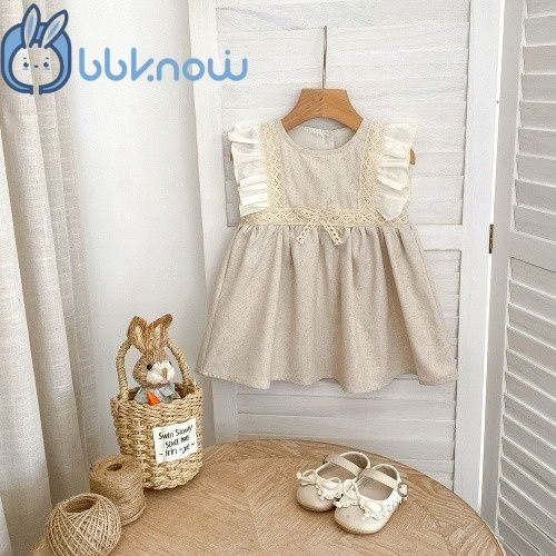 25% off high-end dress, A little angle/butterfly sleeve dress for a baby girl, a sweet and fashionable cotton & flax princess dress