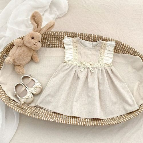 25% off high-end dress, A little angle/butterfly sleeve dress for a baby girl, a sweet and fashionable cotton & flax princess dress