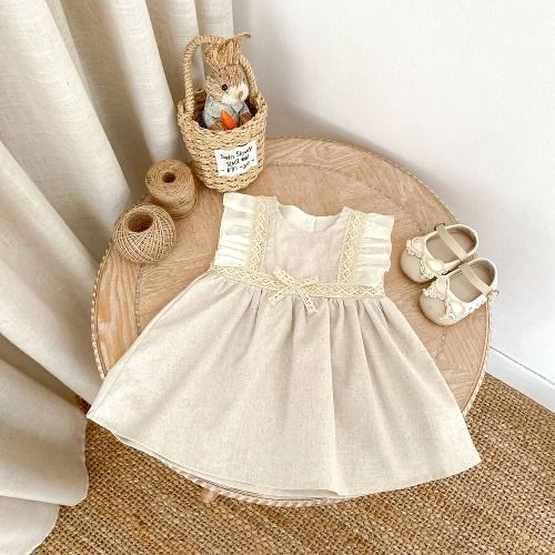 25% off high-end dress, A little angle/butterfly sleeve dress for a baby girl, a sweet and fashionable cotton & flax princess dress