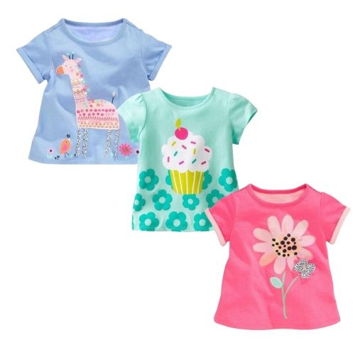 Printed short sleeves,Girl Short Sleeve top wears, Cotton Summer T-Shirts 3Packs with cute pattern, good quality breathable material