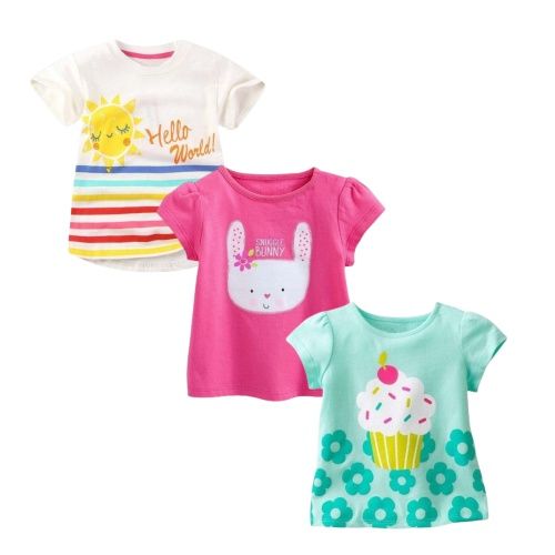 Printed short sleeves,Girl Short Sleeve top wears, Cotton Summer T-Shirts 3Packs with cute pattern, good quality breathable material