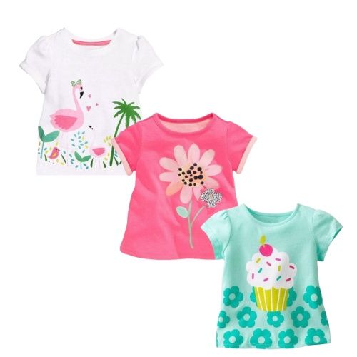 Printed short sleeves,Girl Short Sleeve top wears, Cotton Summer T-Shirts 3Packs with cute pattern, good quality breathable material