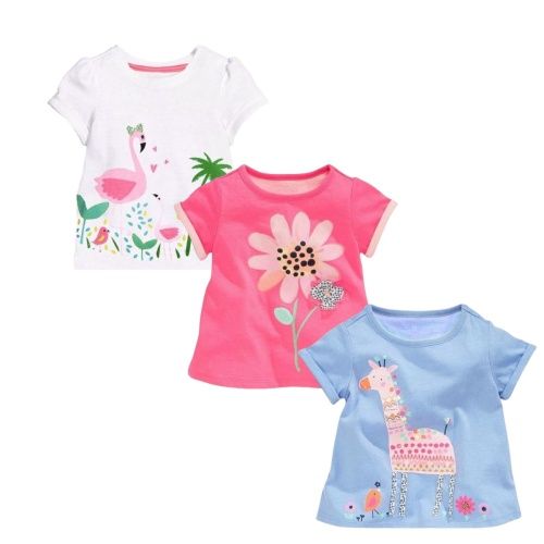 Printed short sleeves,Girl Short Sleeve top wears, Cotton Summer T-Shirts 3Packs with cute pattern, good quality breathable material