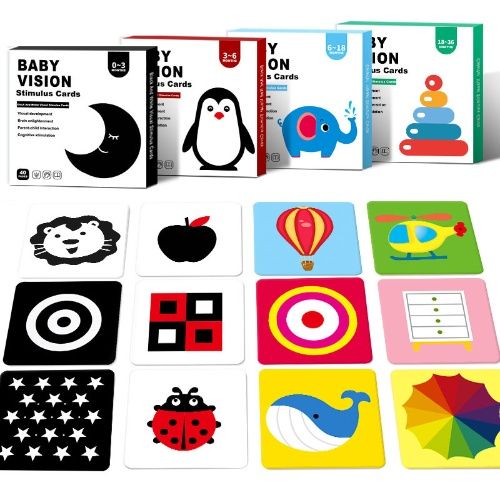 0-3 months baby black and white card Early education card Visual stimulation card baby color card, 1 set(4 books) meets the entire demand, newborn baby can see