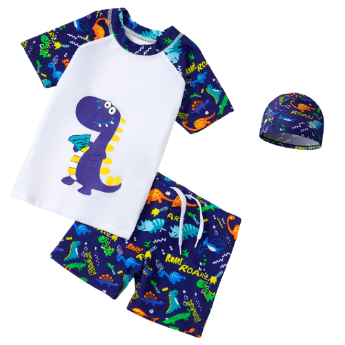 Kids' Dinosaur - Printed Split Swimsuit Set, Split swimsuit set for kids girl & boy, Swimming caps, swimming goggles, inflatable sleeves, storage bags and waterproof earplugs can be selected