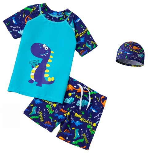 Kids' Dinosaur - Printed Split Swimsuit Set, Split swimsuit set for kids girl & boy, Swimming caps, swimming goggles, inflatable sleeves, storage bags and waterproof earplugs can be selected