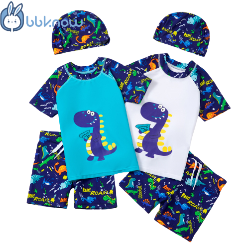 Kids' Dinosaur - Printed Split Swimsuit Set, Split swimsuit set for kids girl & boy, Swimming caps, swimming goggles, inflatable sleeves, storage bags and waterproof earplugs can be selected