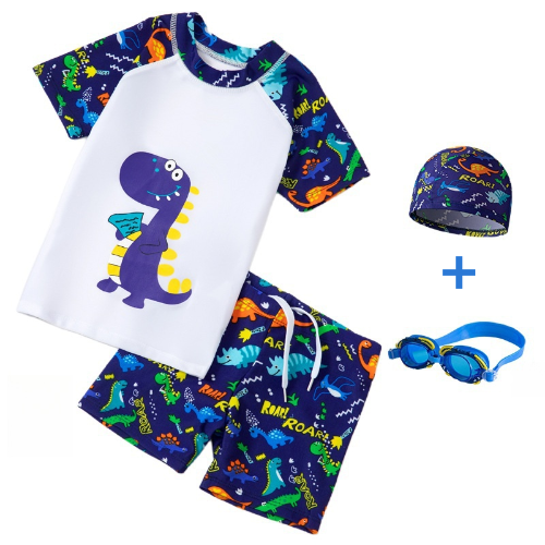 Kids' Dinosaur - Printed Split Swimsuit Set, Split swimsuit set for kids girl & boy, Swimming caps, swimming goggles, inflatable sleeves, storage bags and waterproof earplugs can be selected