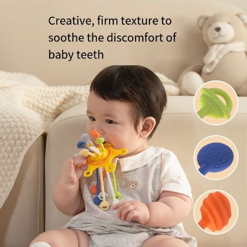 Baby care teethers, 6 month baby teether toy, "Draw Fun" with fingers, healthy silicone teether for baby training