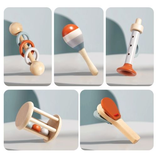 Baby & Toddler rattles, baby ring toys, wooden toys for new born, baby gift set for little ones, Wooden Musical Instrument Toy
