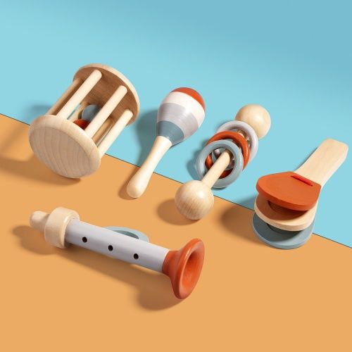 Baby & Toddler rattles, baby ring toys, wooden toys for new born, baby gift set for little ones, Wooden Musical Instrument Toy