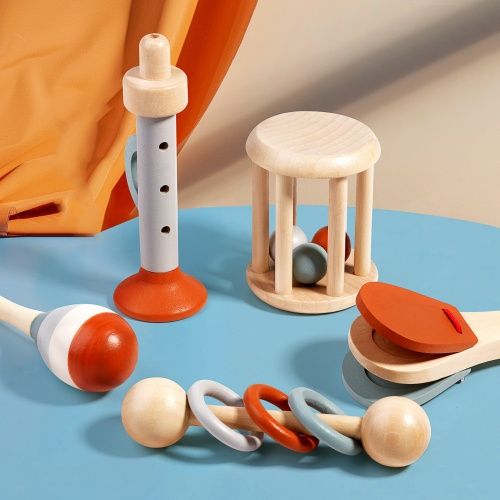 Baby & Toddler rattles, baby ring toys, wooden toys for new born, baby gift set for little ones, Wooden Musical Instrument Toy