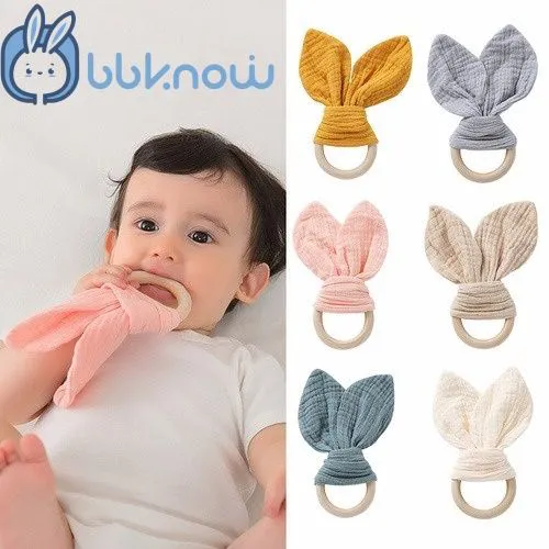 Baby soothing towel, mouthpiece, hand puppet toy, baby sleeping comfort tool, chewable gauze towel, beech wooden baby teether