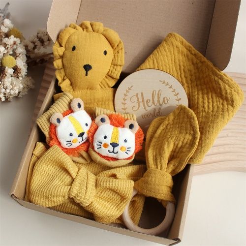INS Popular baby gift sets, new born baby meet gift,Rabbit and Lion Soothing Towel, Sock, Saliva Towel, Toiletry Gift Box, Newborn Bite Ring, Hair Band Set